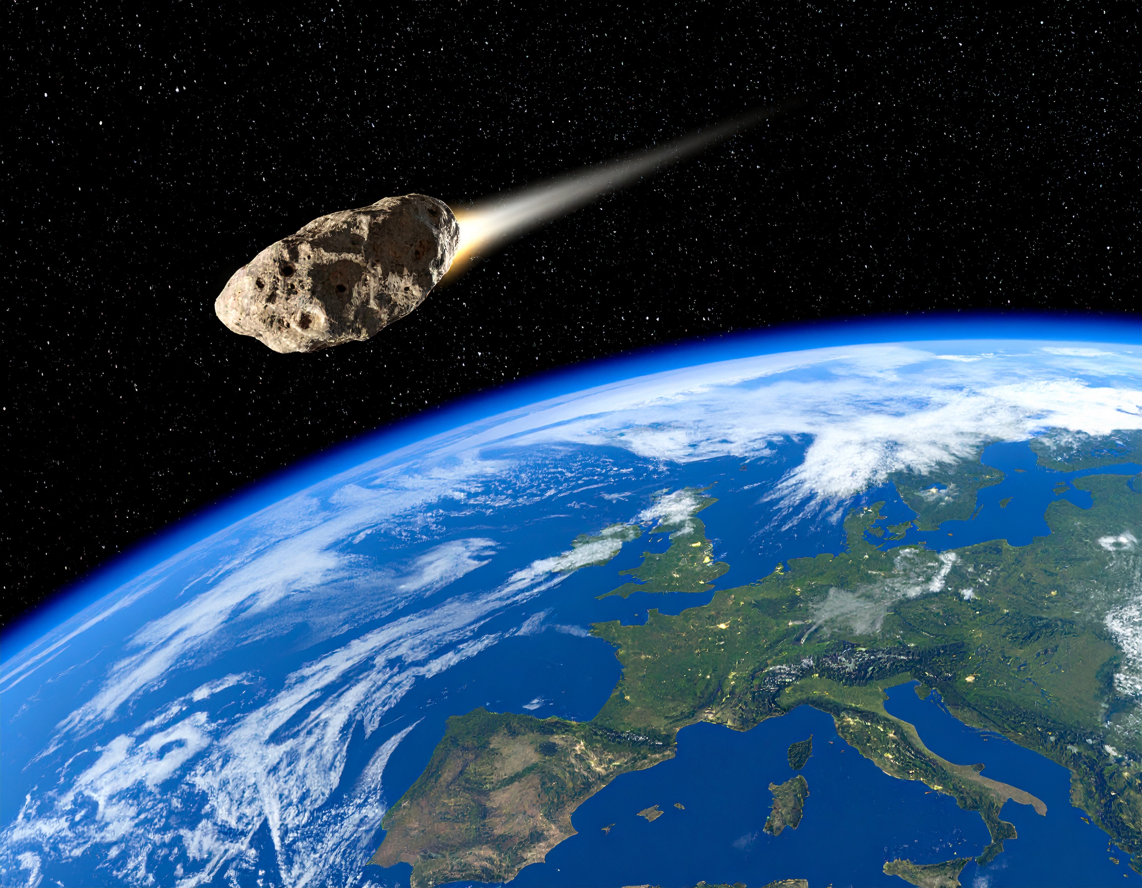 visualization of Apophis passing by Earth, ai generated